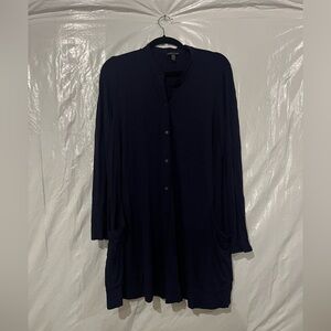 Eileen Fisher Navy Blue Button Up Shirt Size Medium